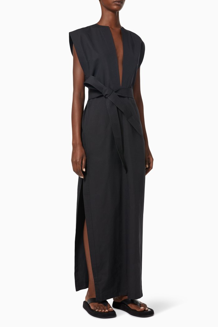 

V Neck Kaftan with Belt, Black