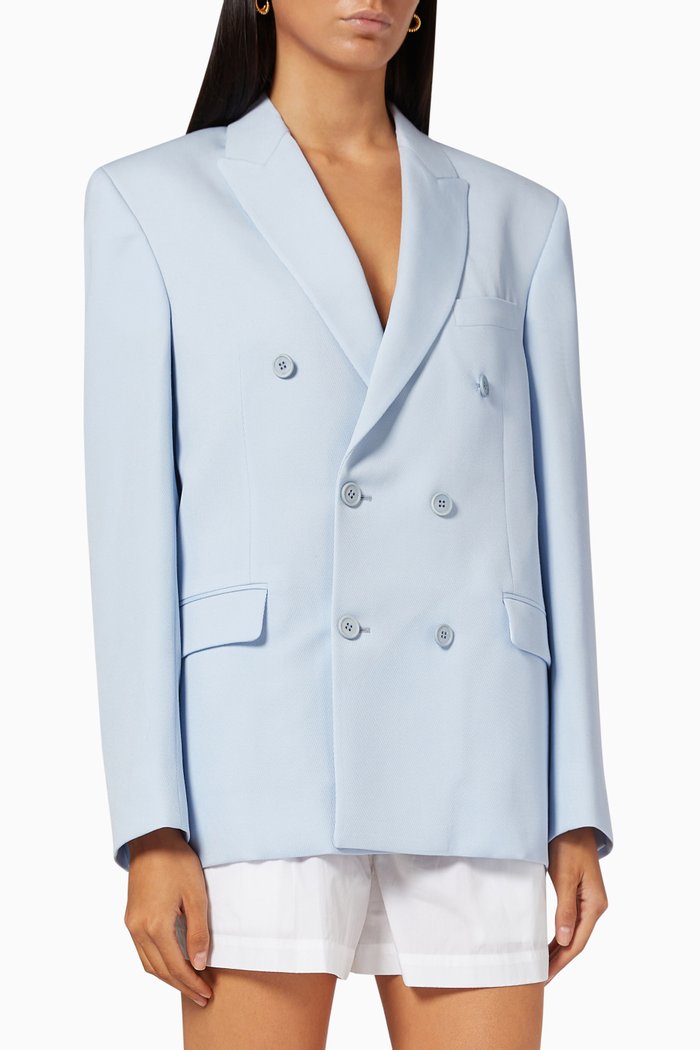 Double Breasted Blazer in Wool, Blue