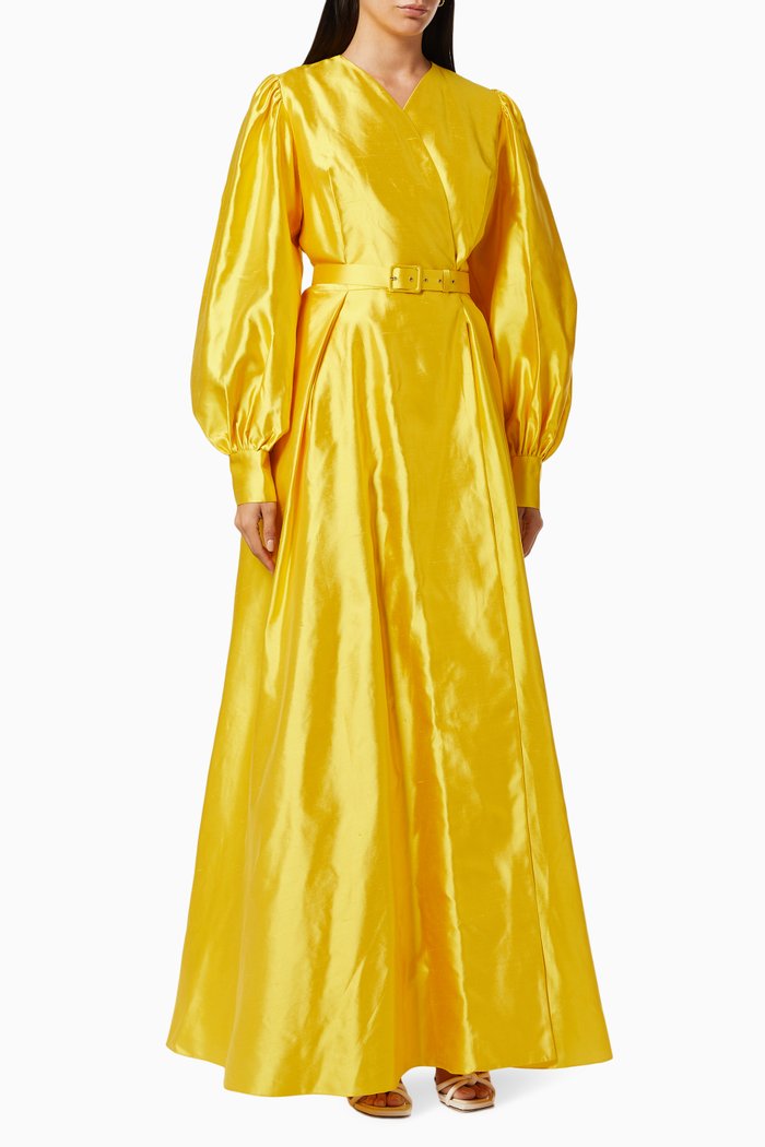 

One-shoulder Silk Dress, Yellow