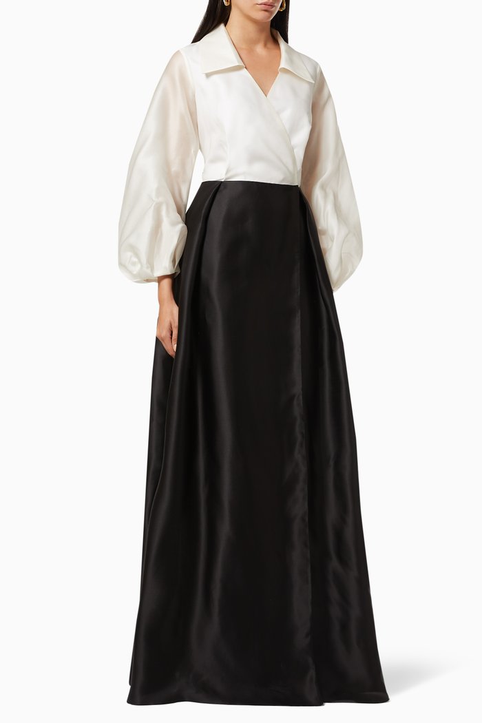 

Wrap-around Silk Satin Gown, White
