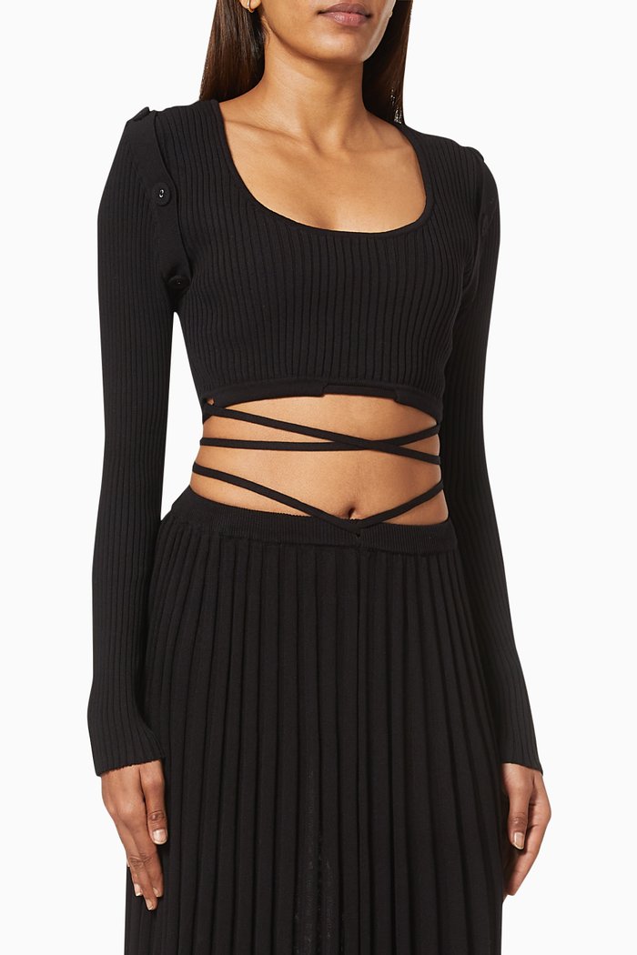 

Deconstructed Crop Top in Rib-knit, Black