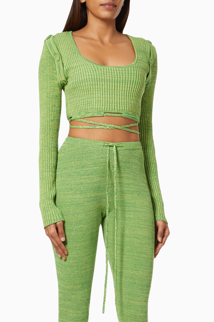 

Deconstructed Crop Top in Rib-knit, Green