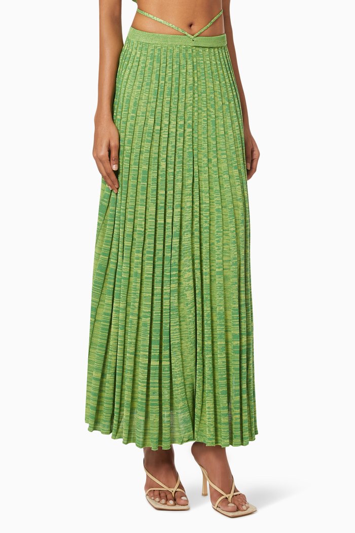 

Pleated Tie Skirt in Rib-knit, Green