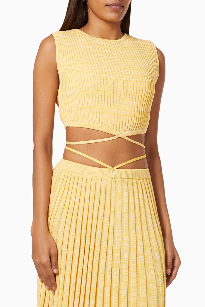 

Sleeveless Tie Crop Top in Rib-knit, Yellow