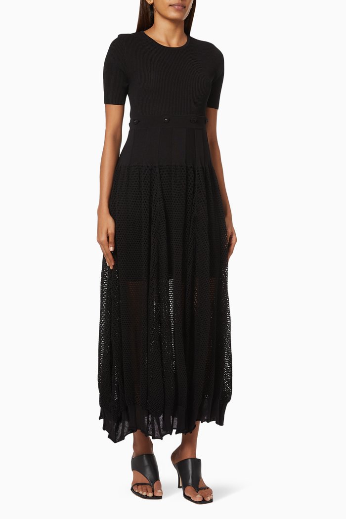 

Deconstructed T-shirt Dress in Rib-knit & Mesh, Black