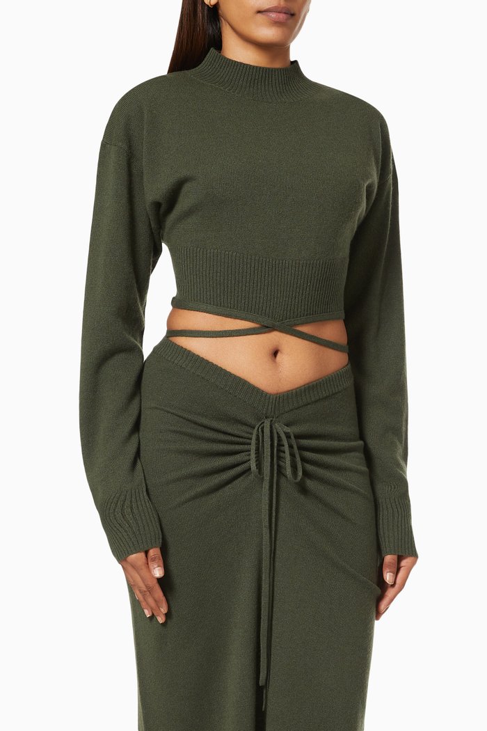

Oversize Tie Crop Top in Cashmere Wool Knit, Brown