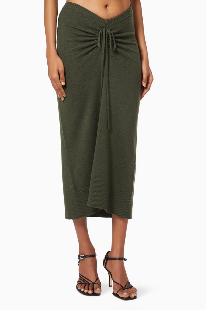 

Ruched Drape Skirt in Cashmere Wool Knit, Brown