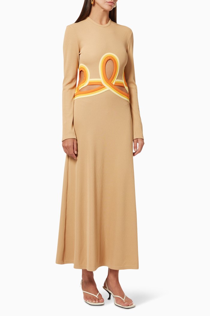 Looped Bind Verner Dress in Luxe Rib, Neutral