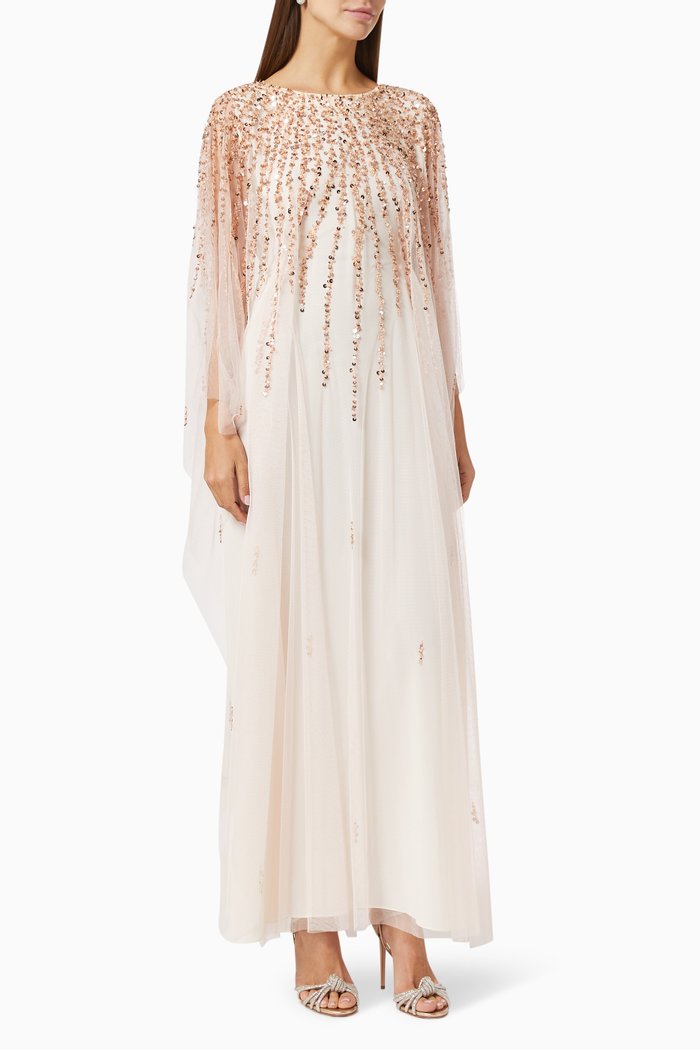 

Sequin Embroidered Kaftan in Tulle, Pink
