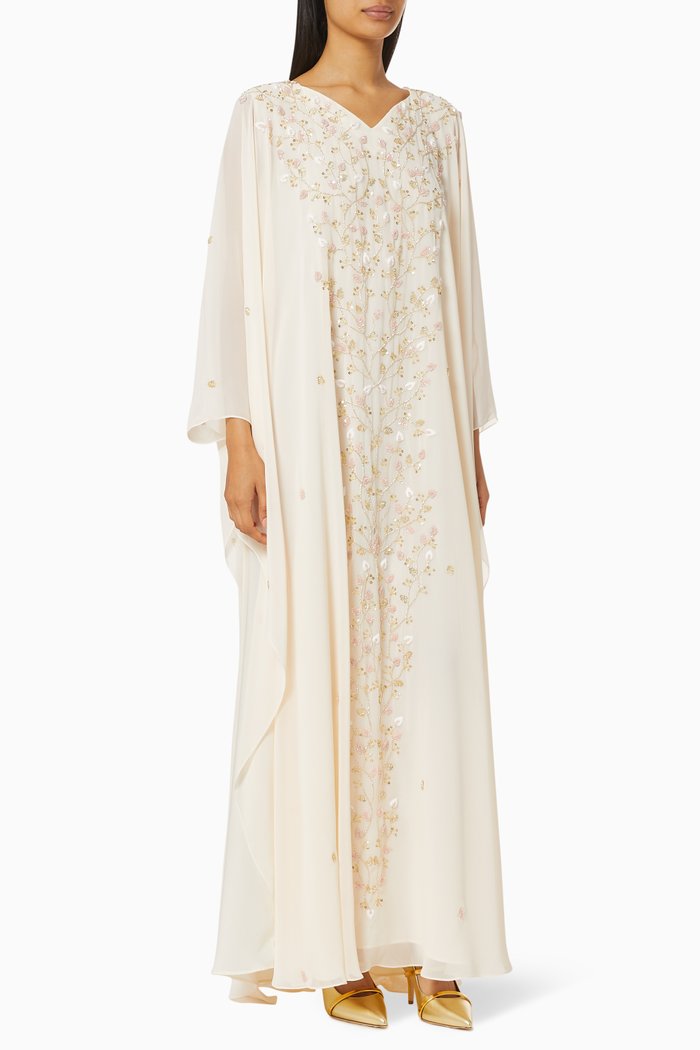 

Soft Flowing Kaftan in Hand Beaded Silk, Neutral
