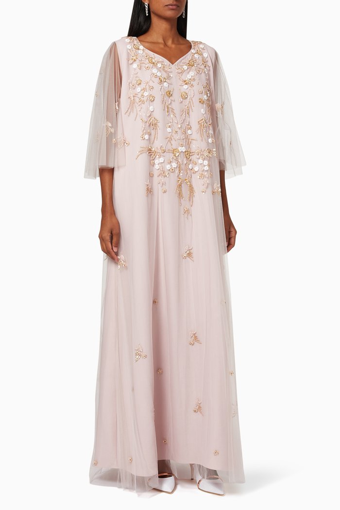 

Floral Embroidered Dress in Tulle, Pink