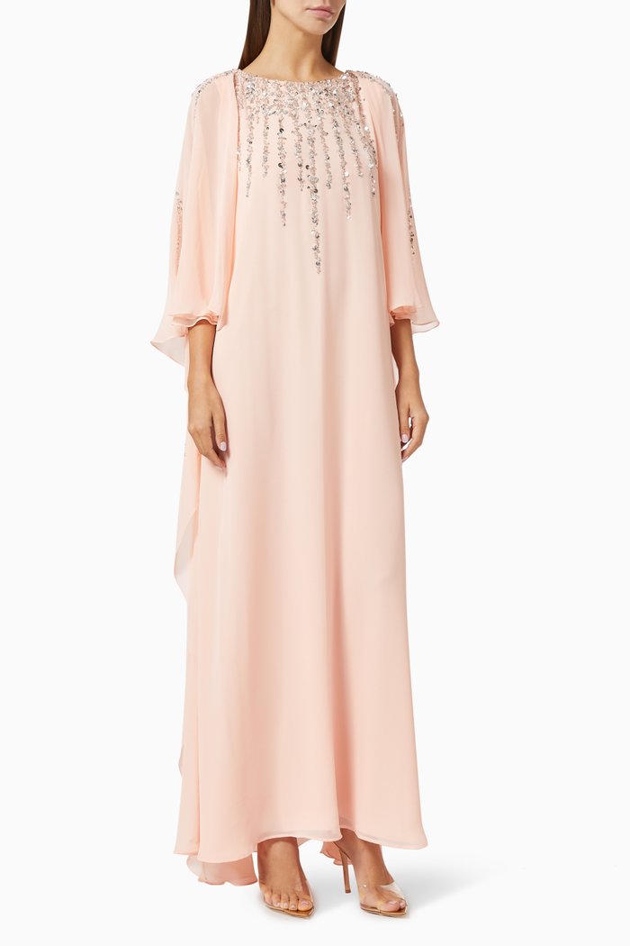 

Sequin Embroidered Kaftan in Silk Chiffon, Orange