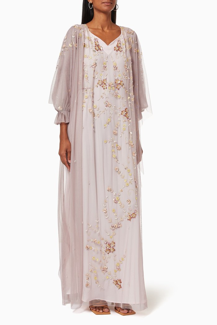 

Puff Sleeve Dress in Embroidered Silk, Multicolour