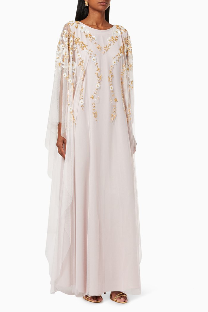 

Floral Embroidered Kaftan in Tulle, Pink
