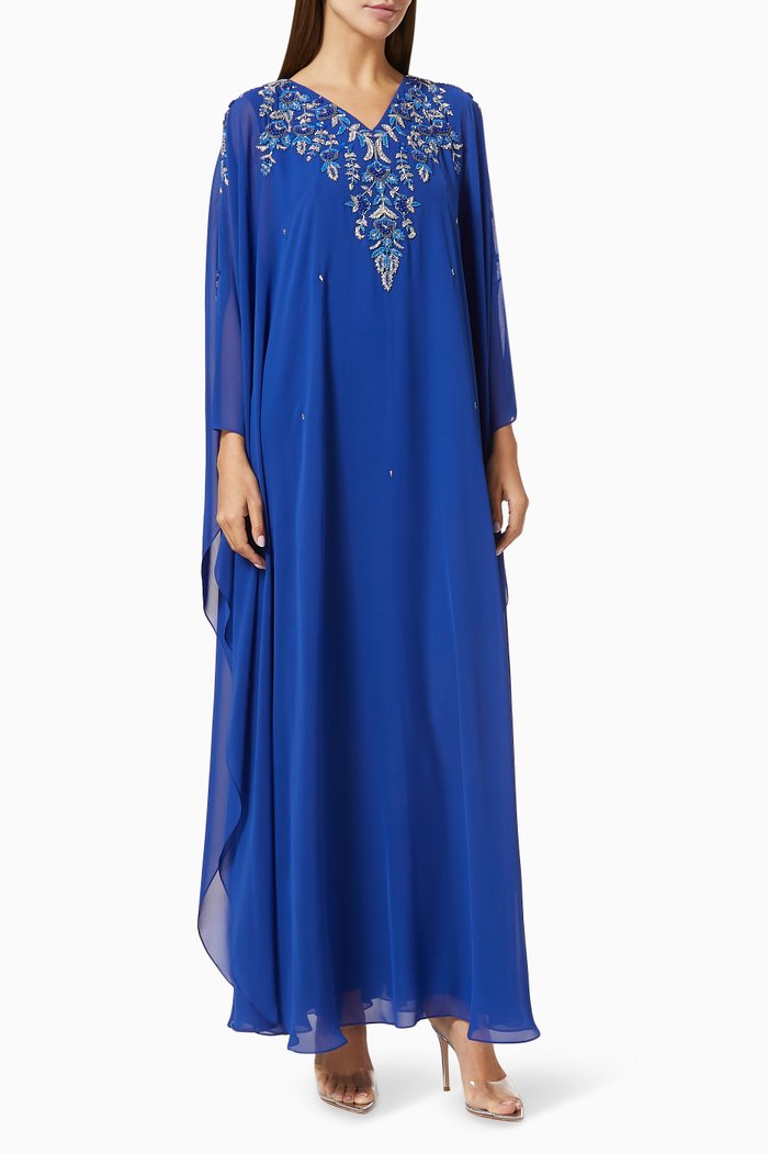

Sequin Embroidered Kaftan in Chiffon, Blue