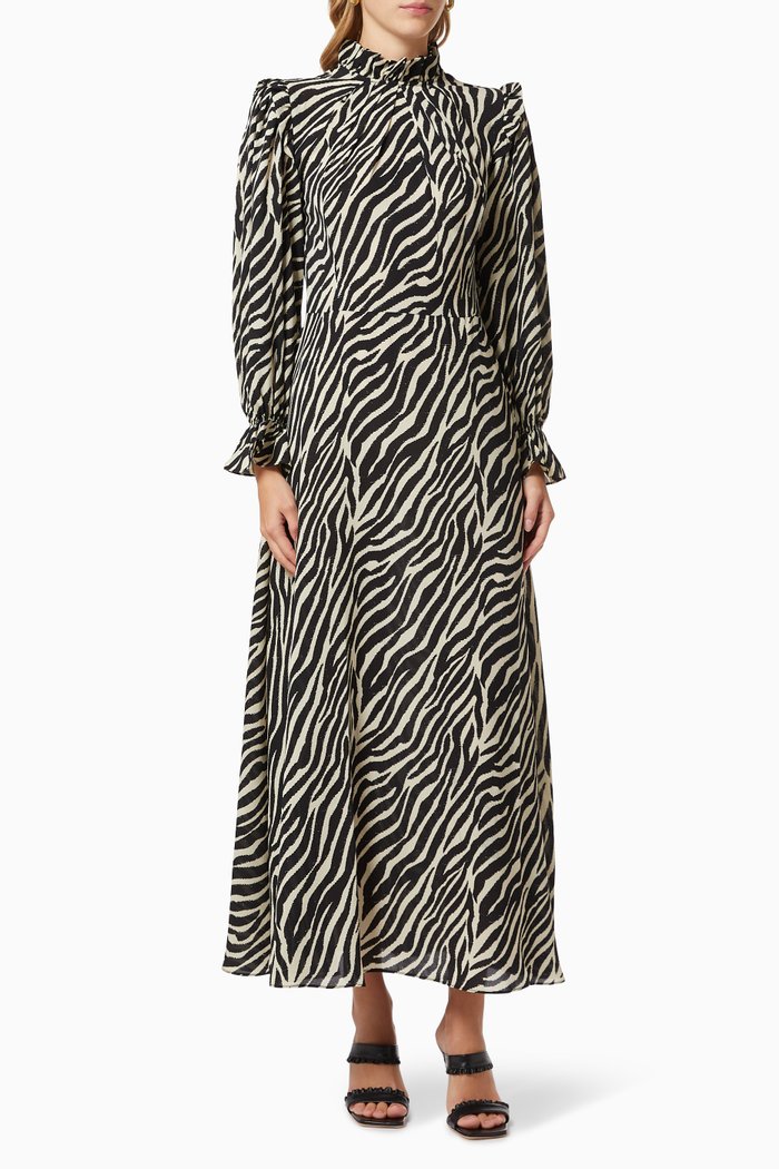 Zebra Print Frill Dress, Black