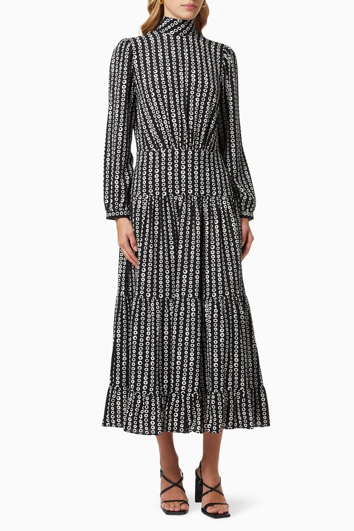 

Tiered Printed Dress, Black
