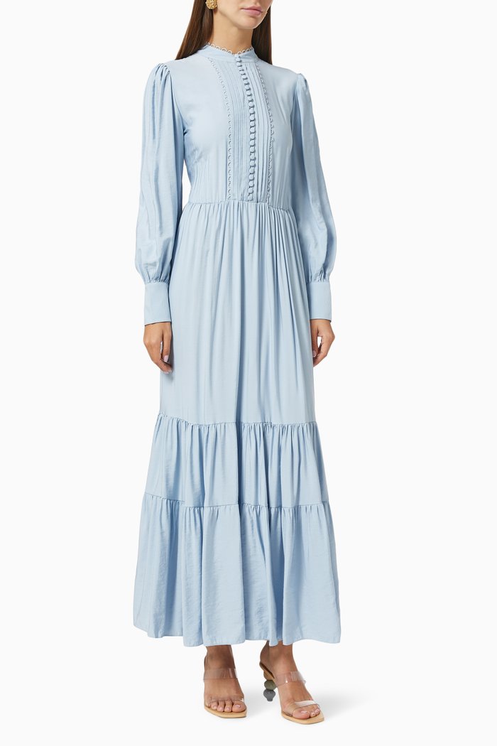 

Tiered Button Dress, Blue
