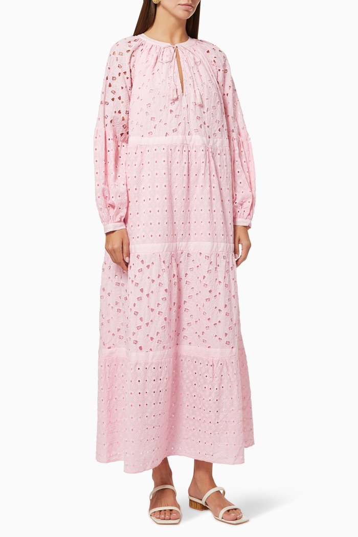 

Embroidered Tiered Dress, Pink