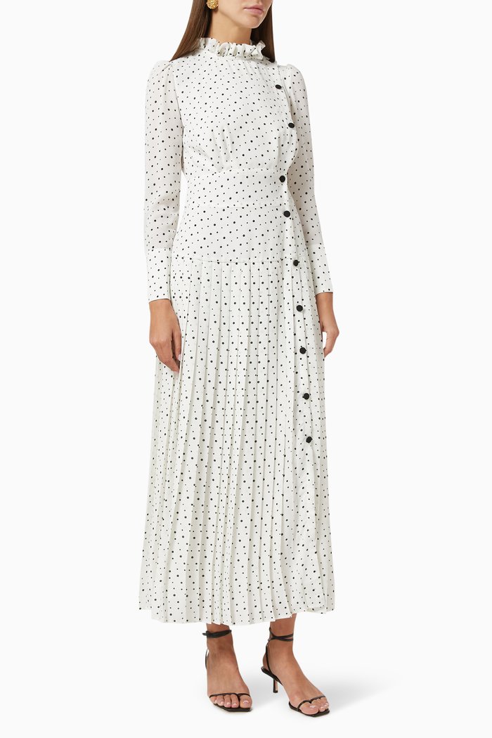 

Polka Dot Pleated Dress, White