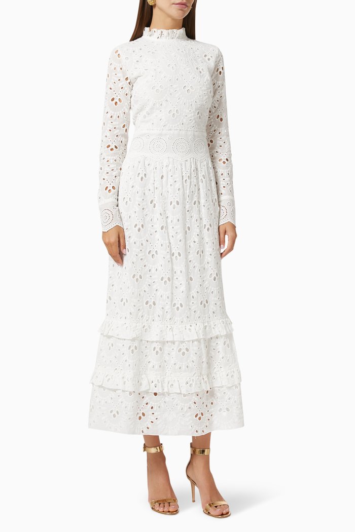 

Tiered Broderie Dress, White