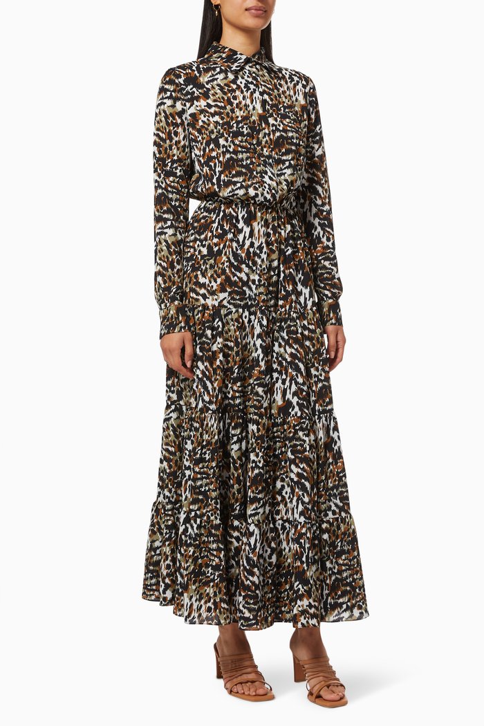 

Collared Tiered Dress, Multicolour