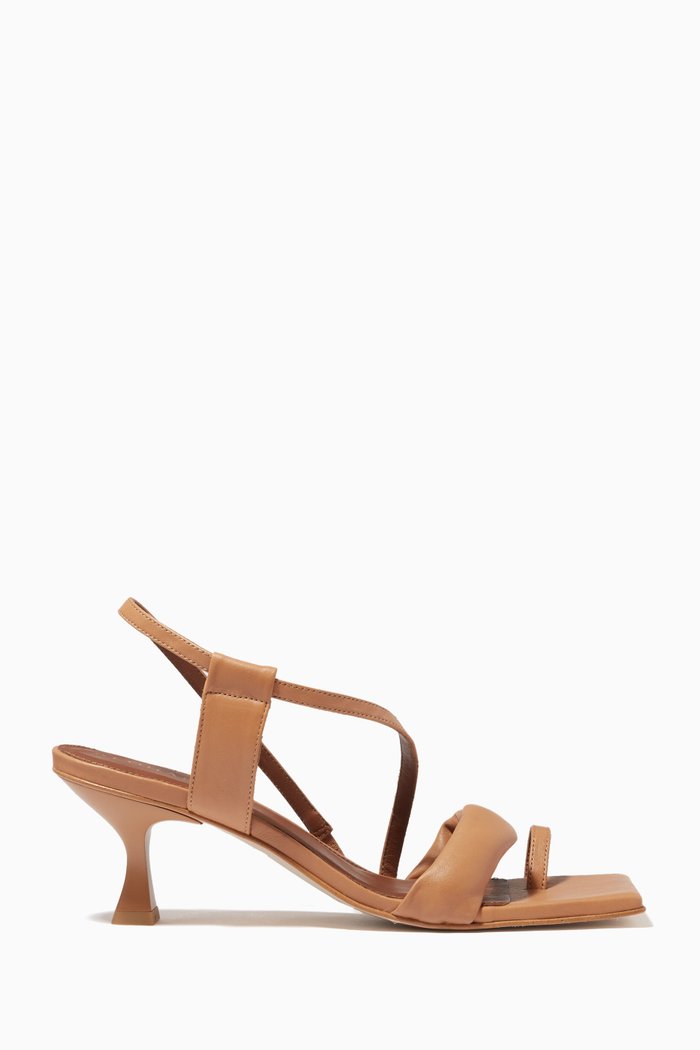 

Asymmetric Strap Sandals in Leather, Brown