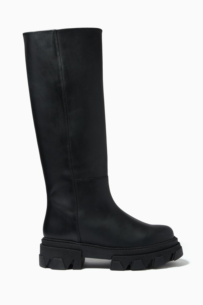

Katiuska Knee-high Boots in Leather, Black
