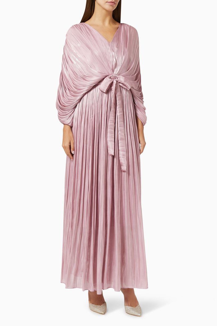 Draped Belted Abaya in Satin, Pink