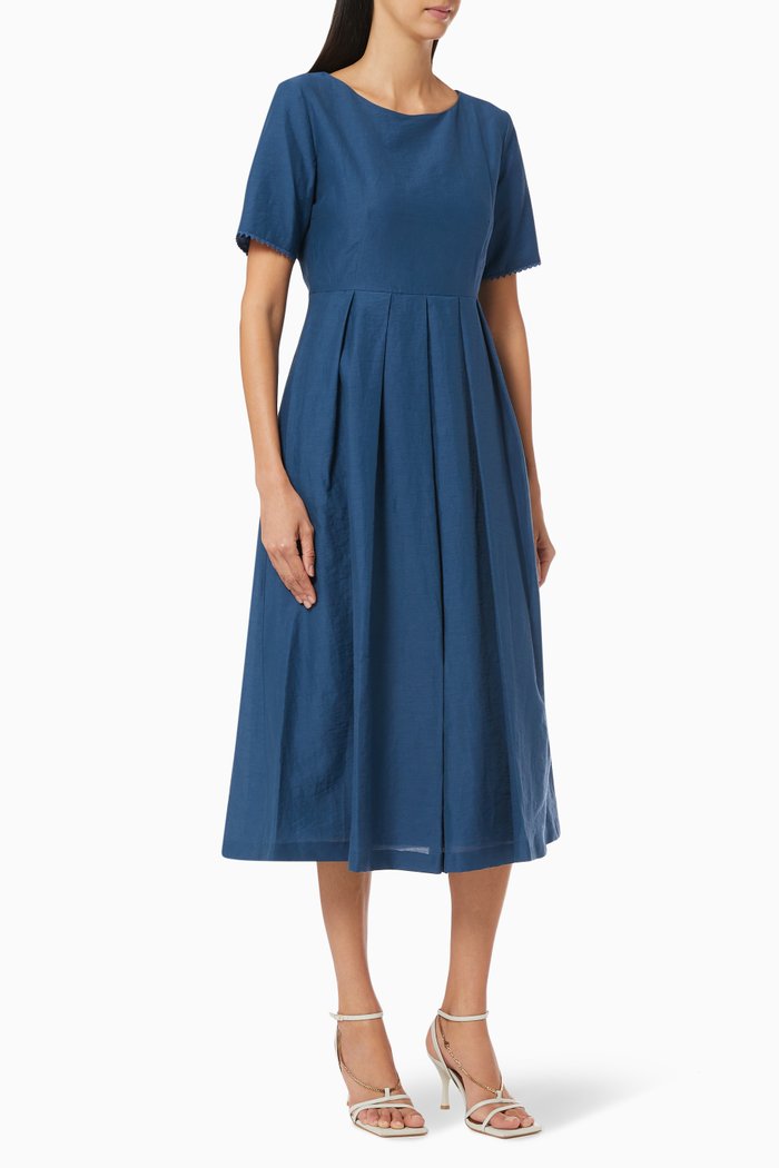 

Edere Dress in Linen Cotton Slub, Blue