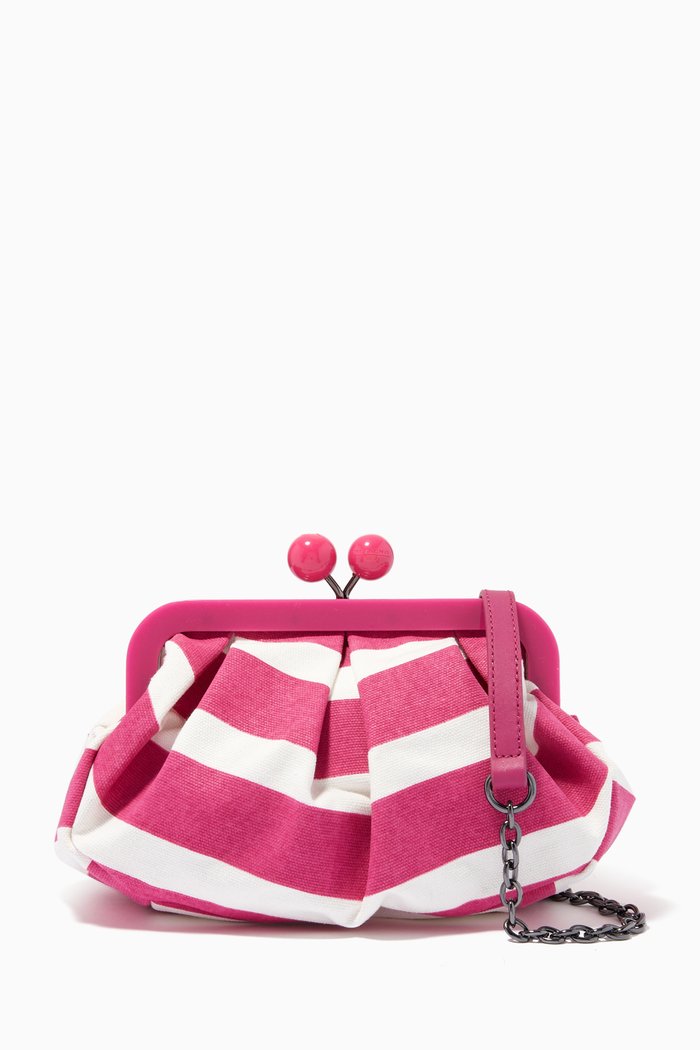 Loris Small Pasticcino Bag in Striped Cotton Canvas, Pink