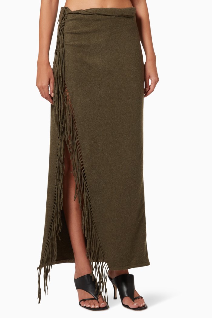 

Tassel Sarong Skirt in Brushed Wool Blend, Brown