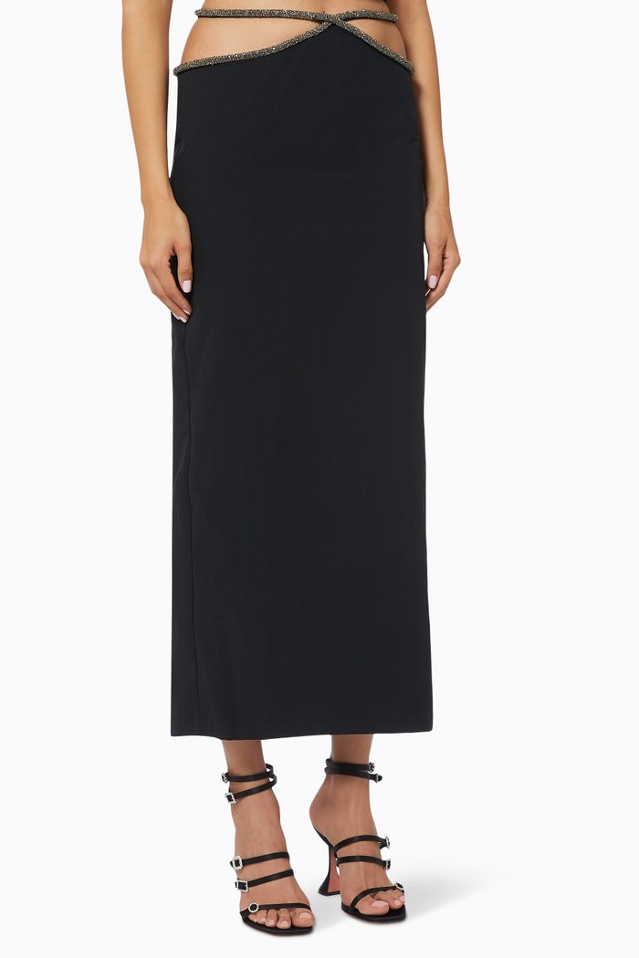 

Pivot Crystal Tie Skirt in Cotton, Black
