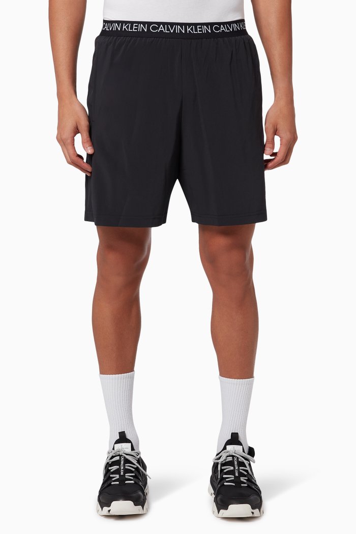 

Logo Waistband Gym Shorts in Technical Stretch Blend, Black