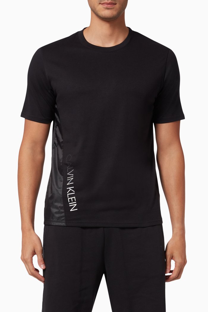 

Material Mix Gym T-shirt in Cotton Stretch Blend, Black