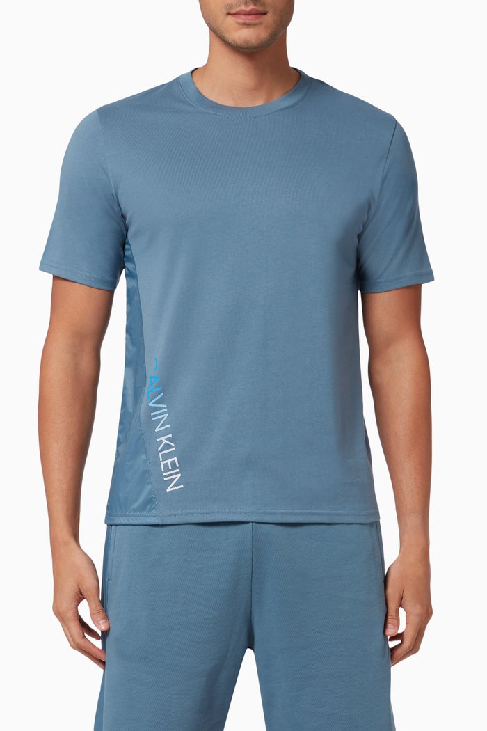 

Material Mix Gym T-shirt in Cotton Stretch Blend, Blue