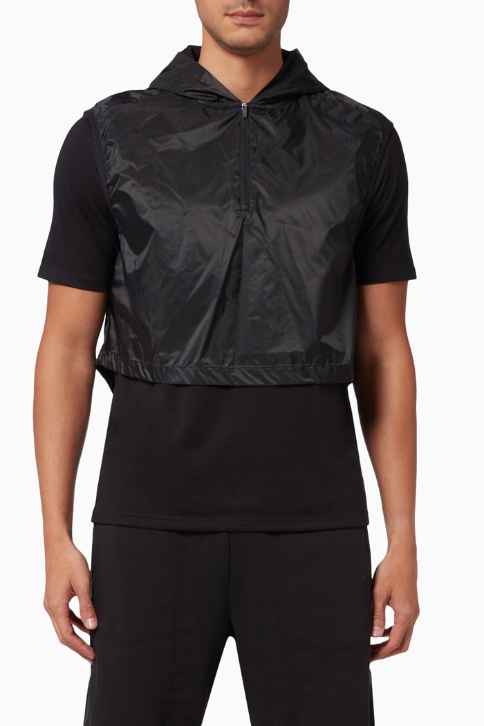 

2-in-1 Gym T-shirt in Cotton Stretch Blend & Nylon Ripstop, Black