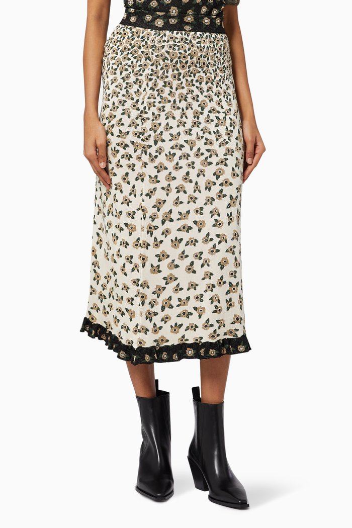 

Midi Skirt in Floral Viscose, Neutral