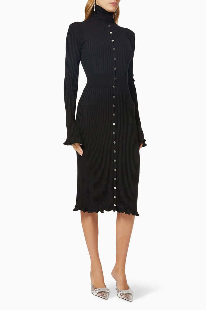 

Midi Dress in Ribbed Stretch Jersey, Black