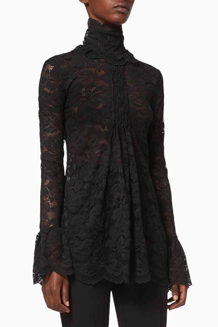 

High Neck Lace Top, Black