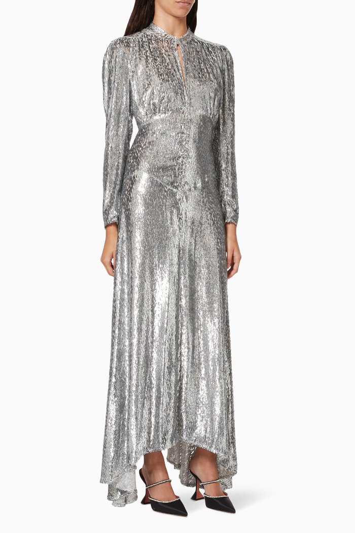 

Metallic Leopard Dress in Silk, Silver