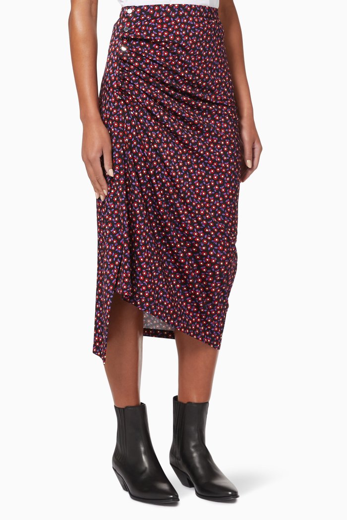 

Floral Draped Skirt in Stretch Jersey, Red