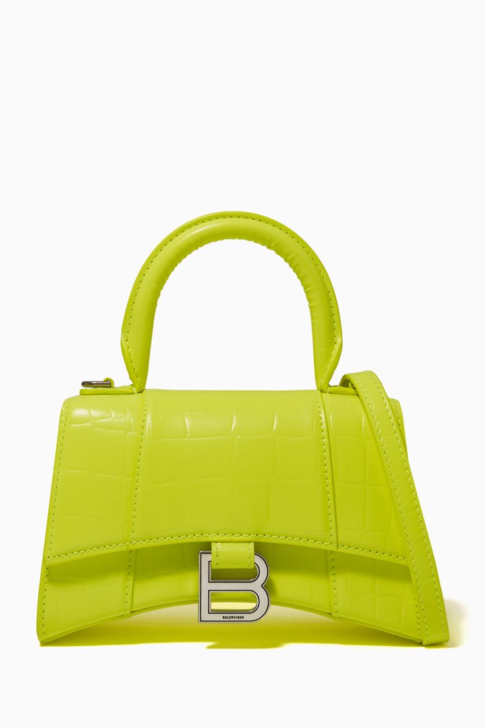

Hourglass XS Top Handle Bag in Shiny Crocodile Embossed Calfskin, Yellow
