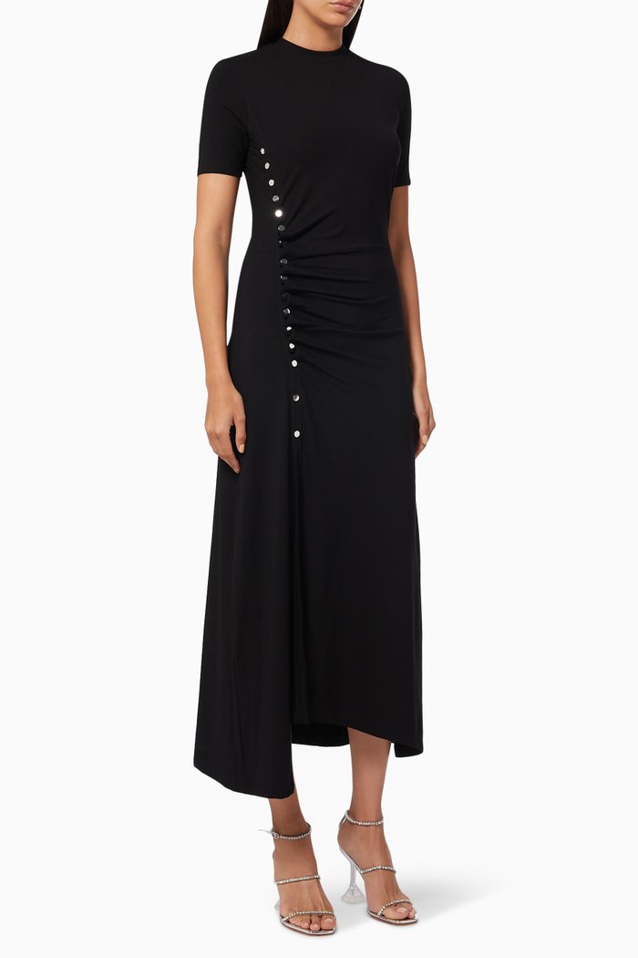 

Pleated Dress in Stretch Jersey, Black