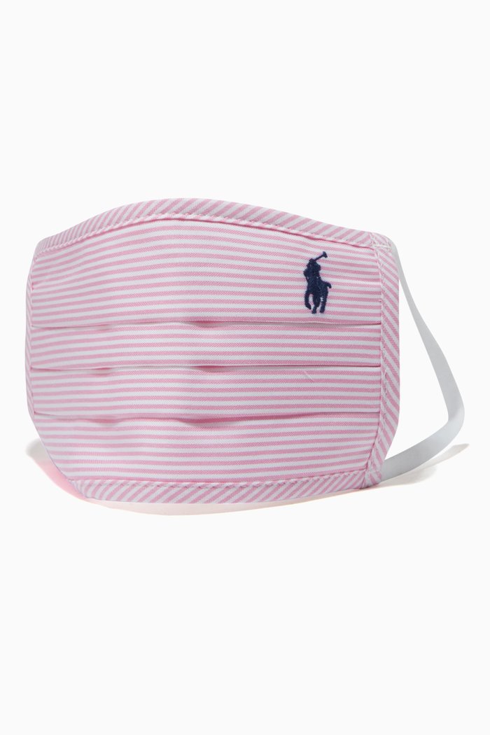 

Striped Oxford Face Mask in Cotton, Pink