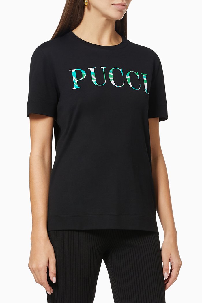

Albizia Print Logo T-shirt in Jersey, Black