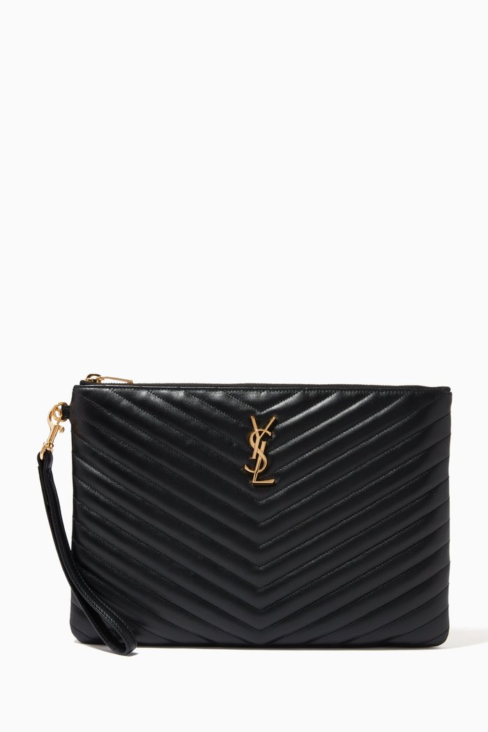 Monogram Tablet Pouch in Quilted Leather, Black