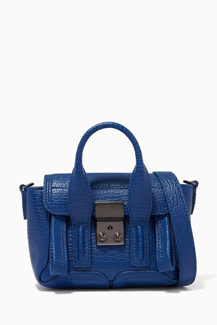 

Pashli Nano Satchel Bag in Shark Embossed Leather, Blue