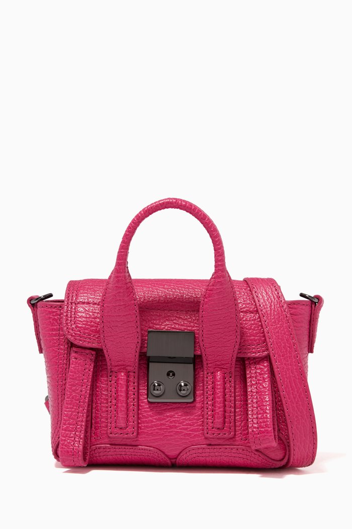 

Pashli Nano Satchel Bag in Shark Embossed Leather, Pink