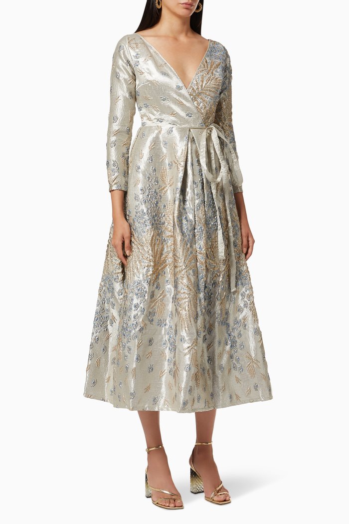 

Metallic Embroidered Dress, Blue